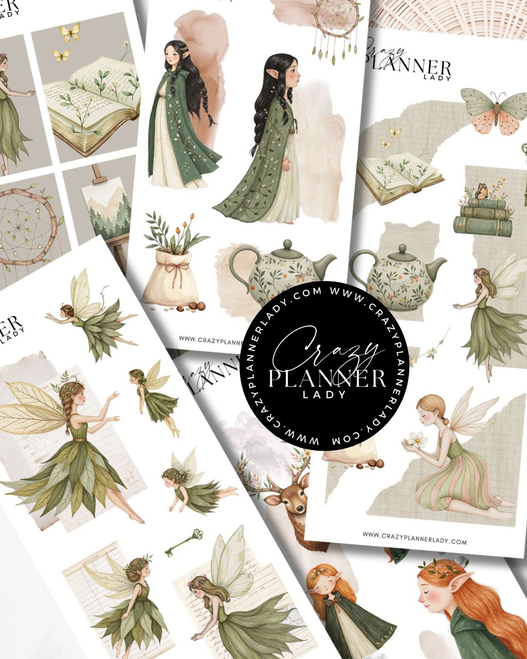 Forest Nymph Fairies Sticker Set – 9 Sticker Sheets for Bujo, Scrapbooks & DIY Crafts
