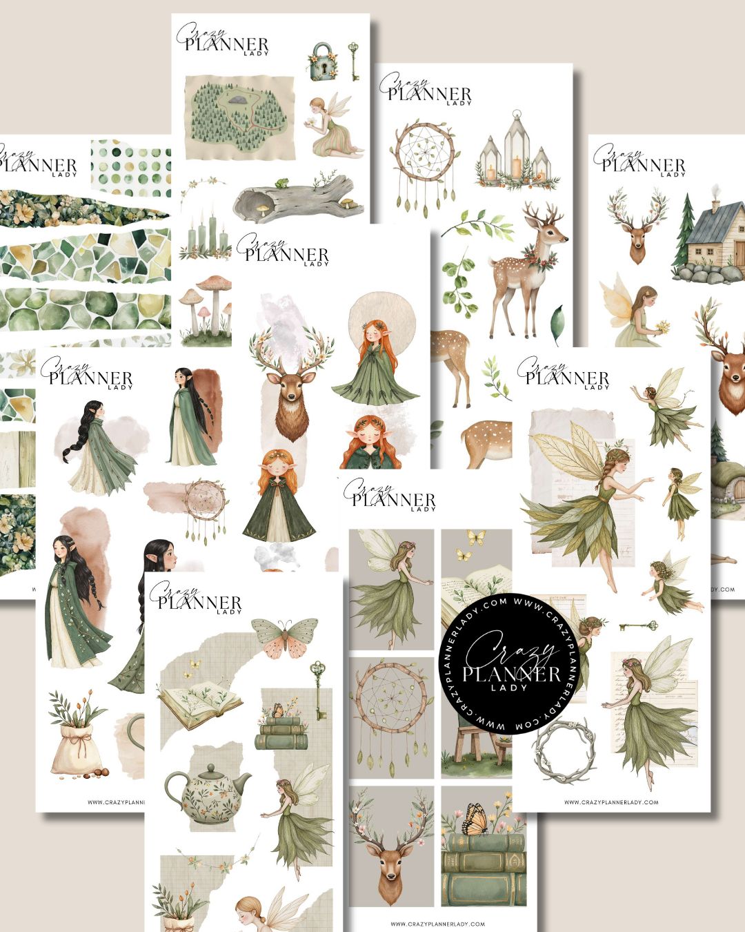 Forest Nymph Fairies Sticker Set – 9 Sticker Sheets for Bujo, Scrapbooks & DIY Crafts