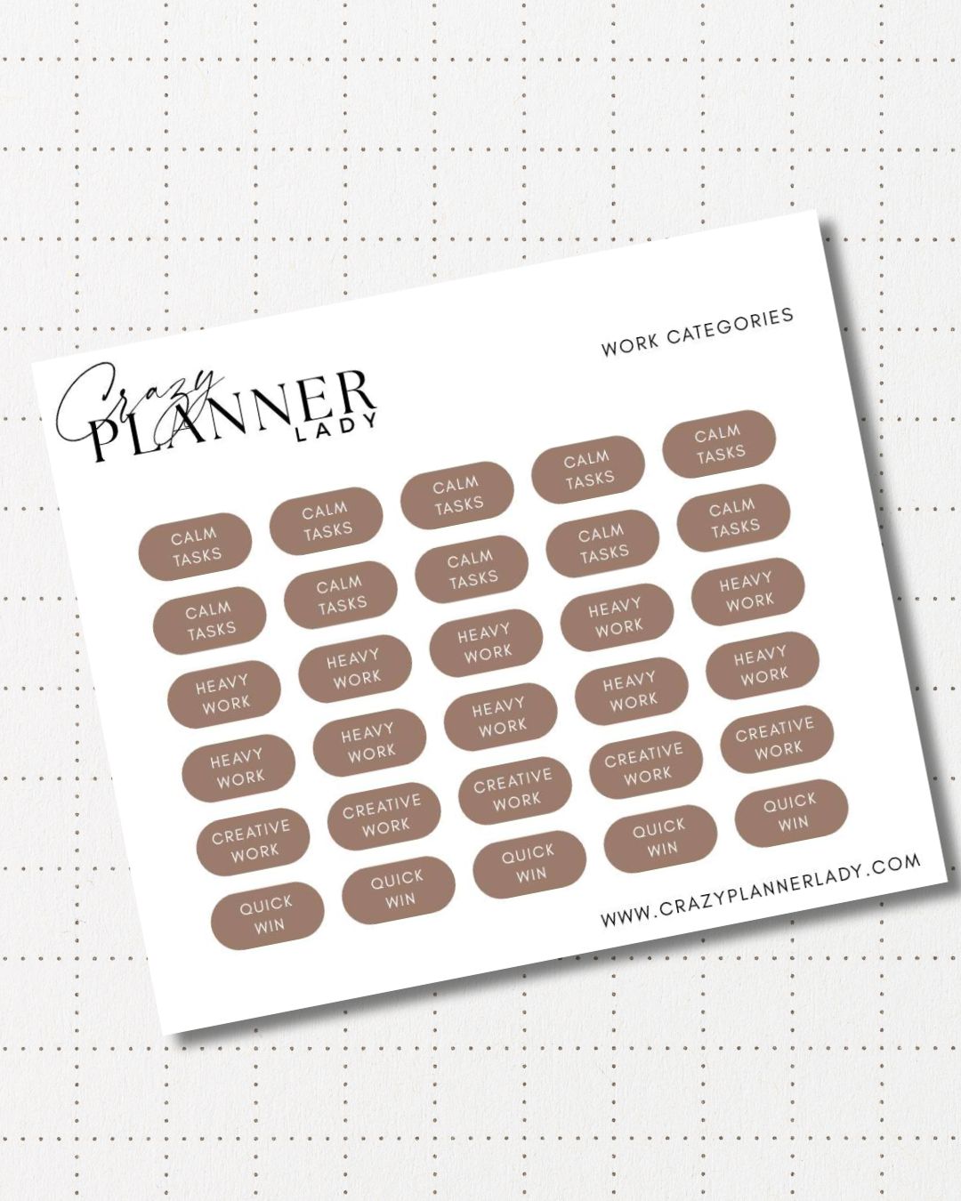 Minimal Planner Stickers – Work Categories | Neutral Functional Stickers | 3x3.5” Matte Sheet