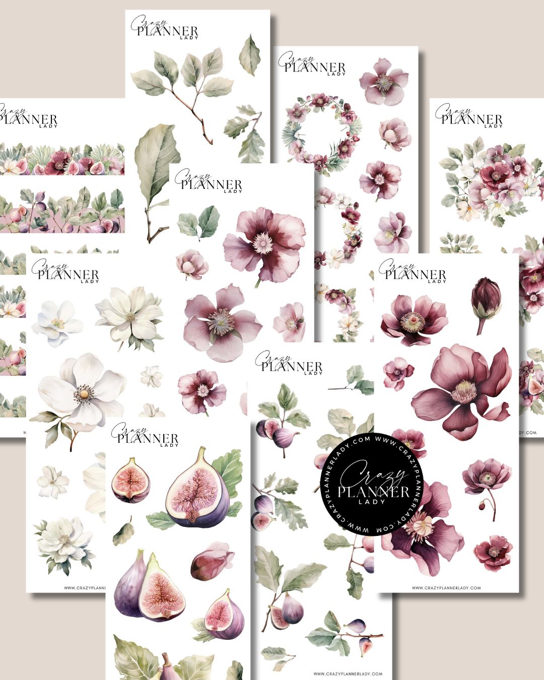 Forest Fig Sticker Set – 9 Sticker Sheets for Bujo, Scrapbooks & DIY Crafts