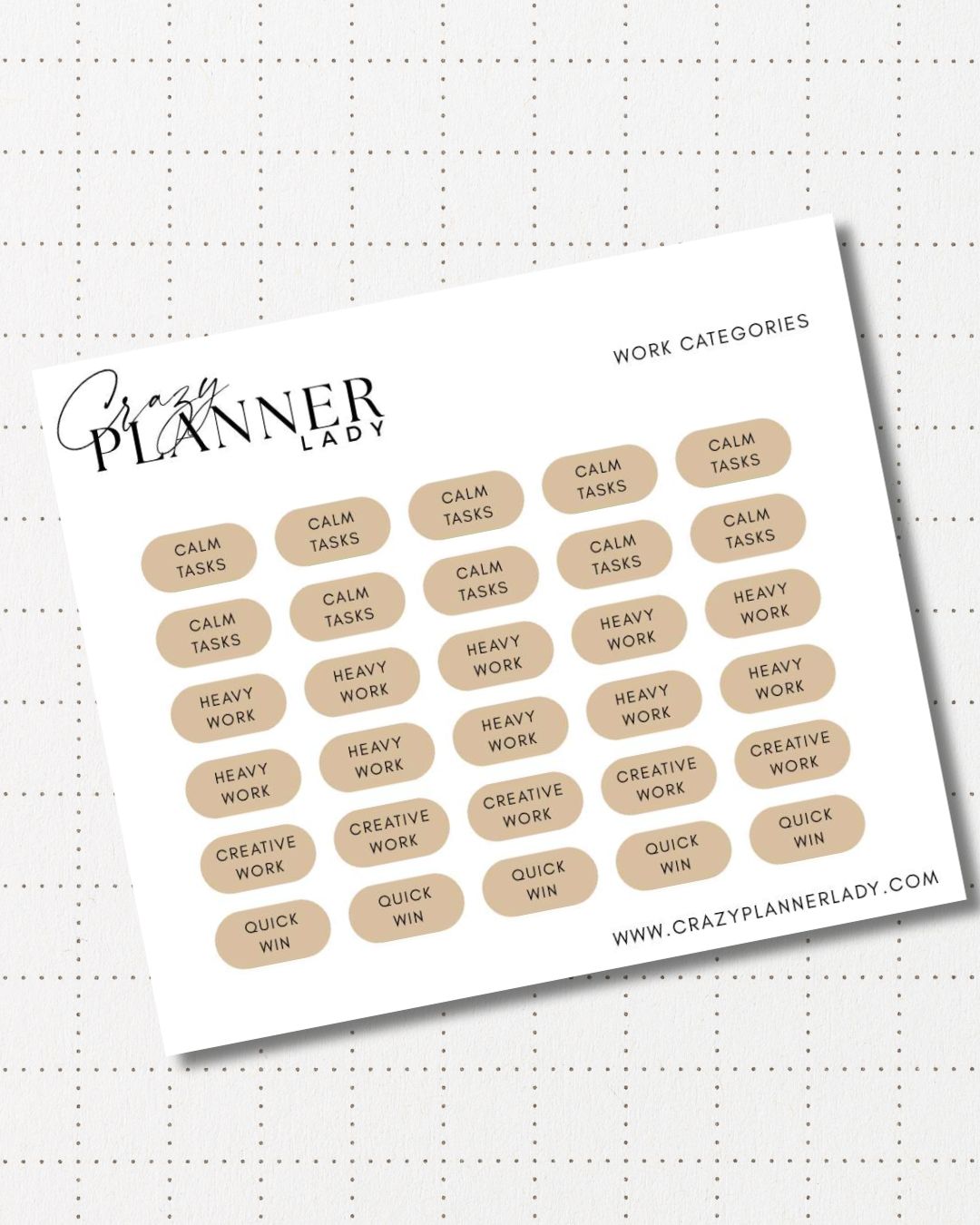 Minimal Planner Stickers – Work Categories | Neutral Functional Stickers | 3x3.5” Matte Sheet