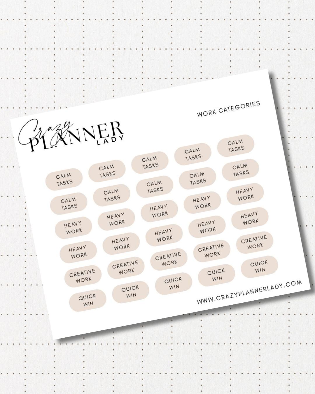 Minimal Planner Stickers – Work Categories | Neutral Functional Stickers | 3x3.5” Matte Sheet