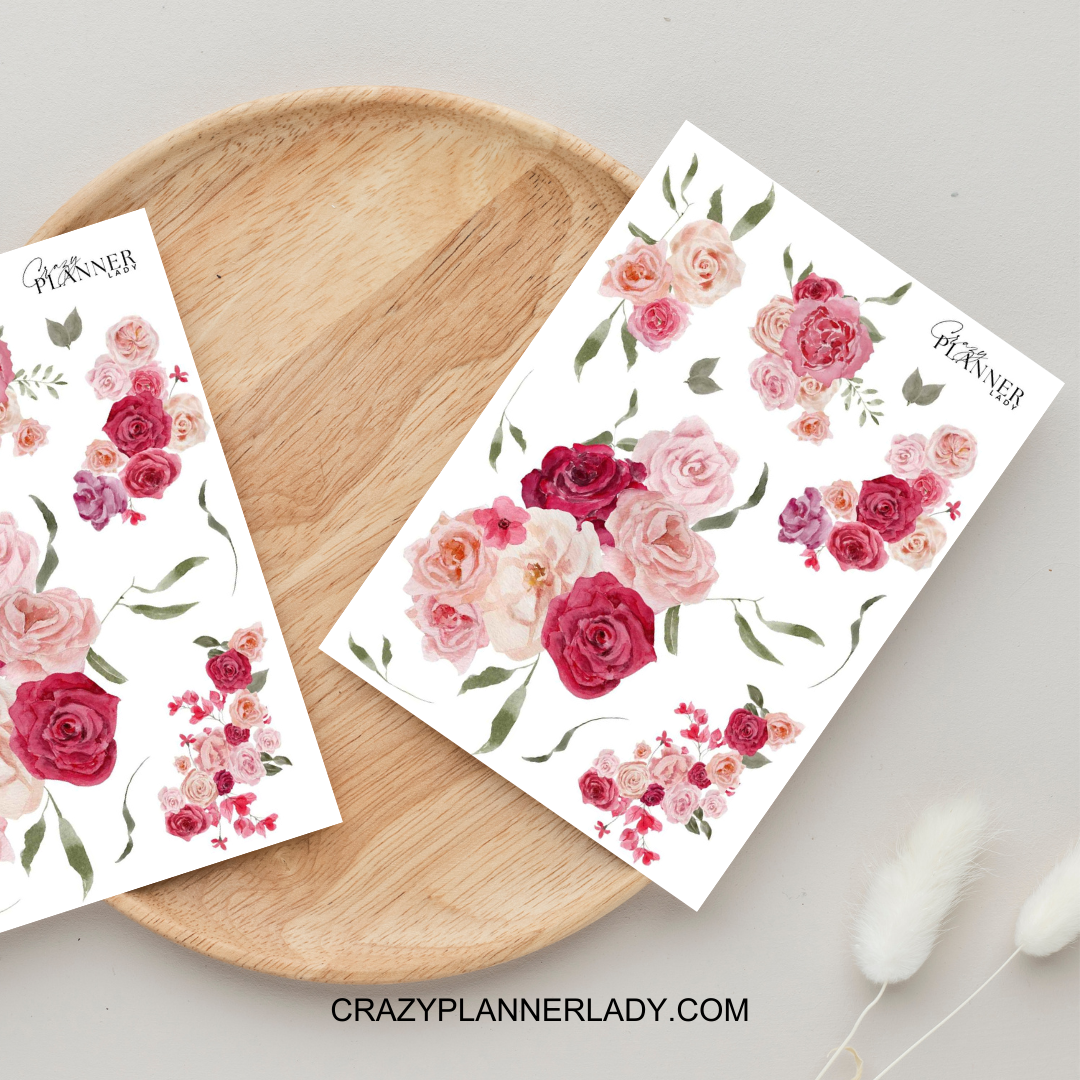 Vintage Rose Stickers – Romantic Red & Pink Florals for Scrapbooks & Love Letters