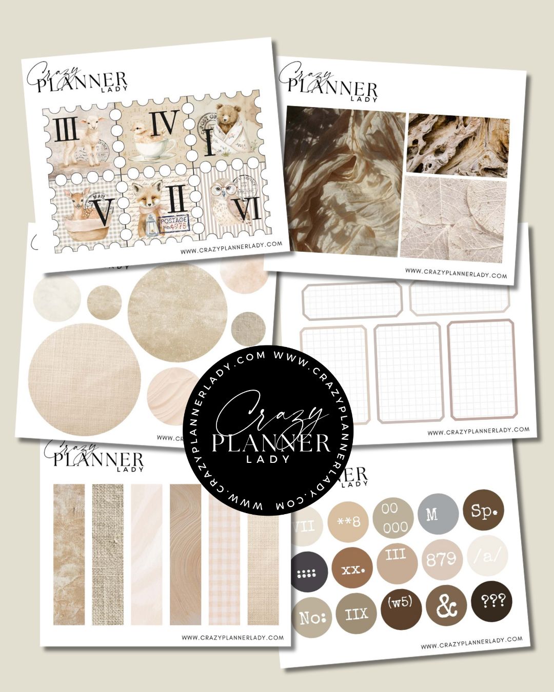 Beige Mini Sticker Set – 6 MINI Sticker Sheets for Bujo, Scrapbooks & DIY Crafts