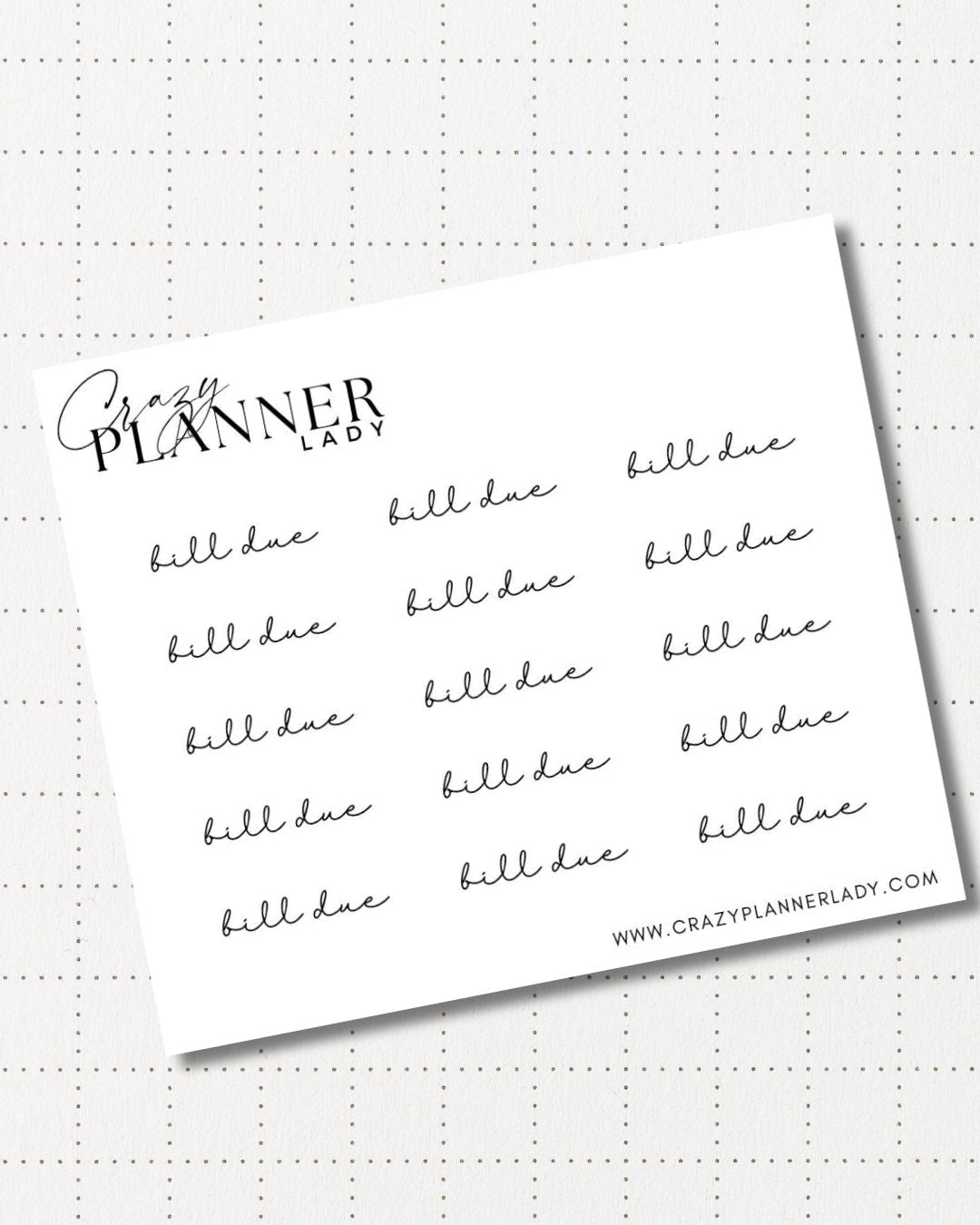 Minimal Planner Stickers – bill due | Neutral Functional Stickers | 3x3.5” Matte Sheet