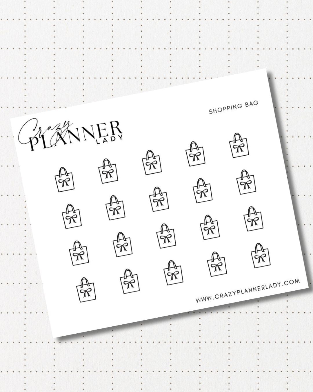 Minimal Planner Stickers – Shopping bag icon | Neutral Functional Stickers | 3x3.5” Matte Sheet
