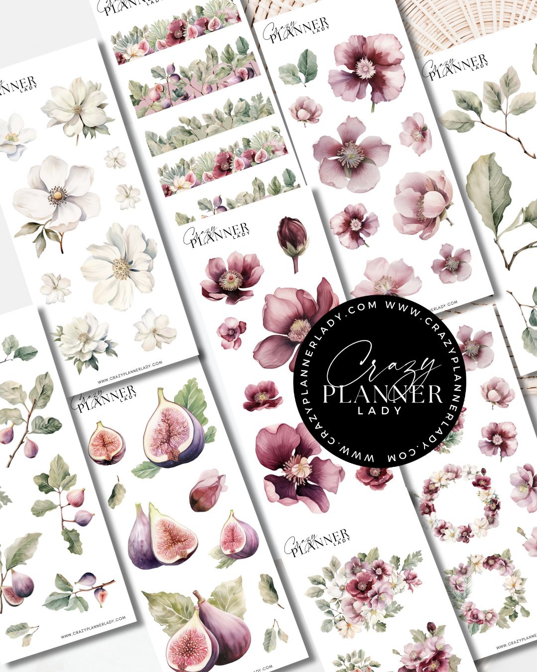 Forest Fig Sticker Set – 9 Sticker Sheets for Bujo, Scrapbooks & DIY Crafts