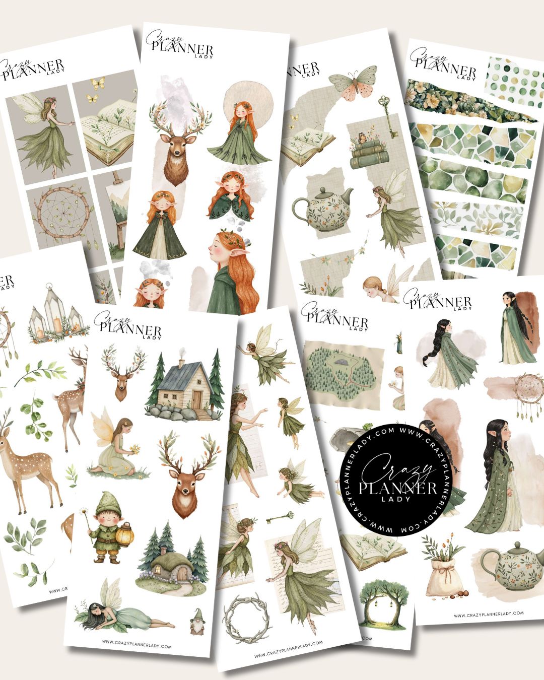 Forest Nymph Fairies Sticker Set – 9 Sticker Sheets for Bujo, Scrapbooks & DIY Crafts