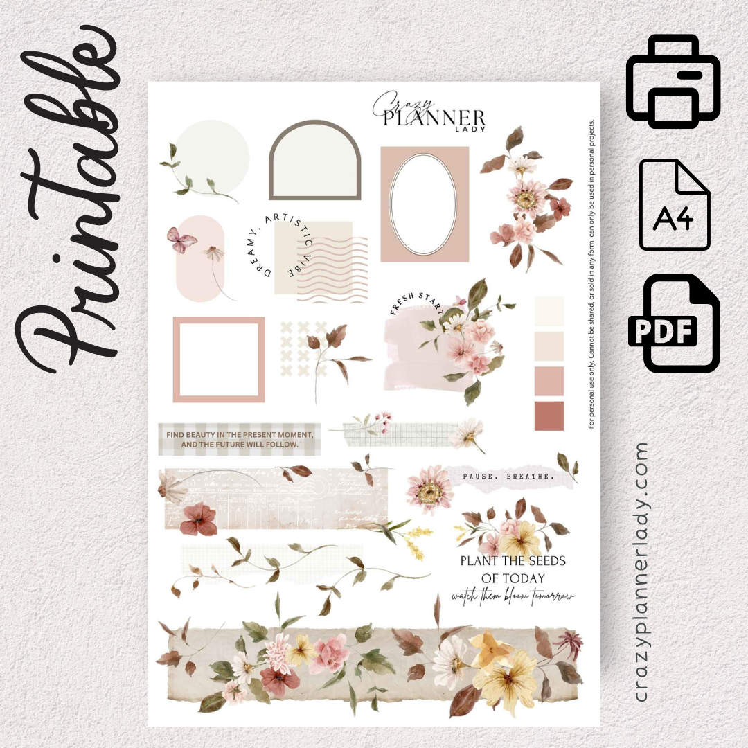 Fresh Start Florals Printable Sticker Sheet | A4 PDF