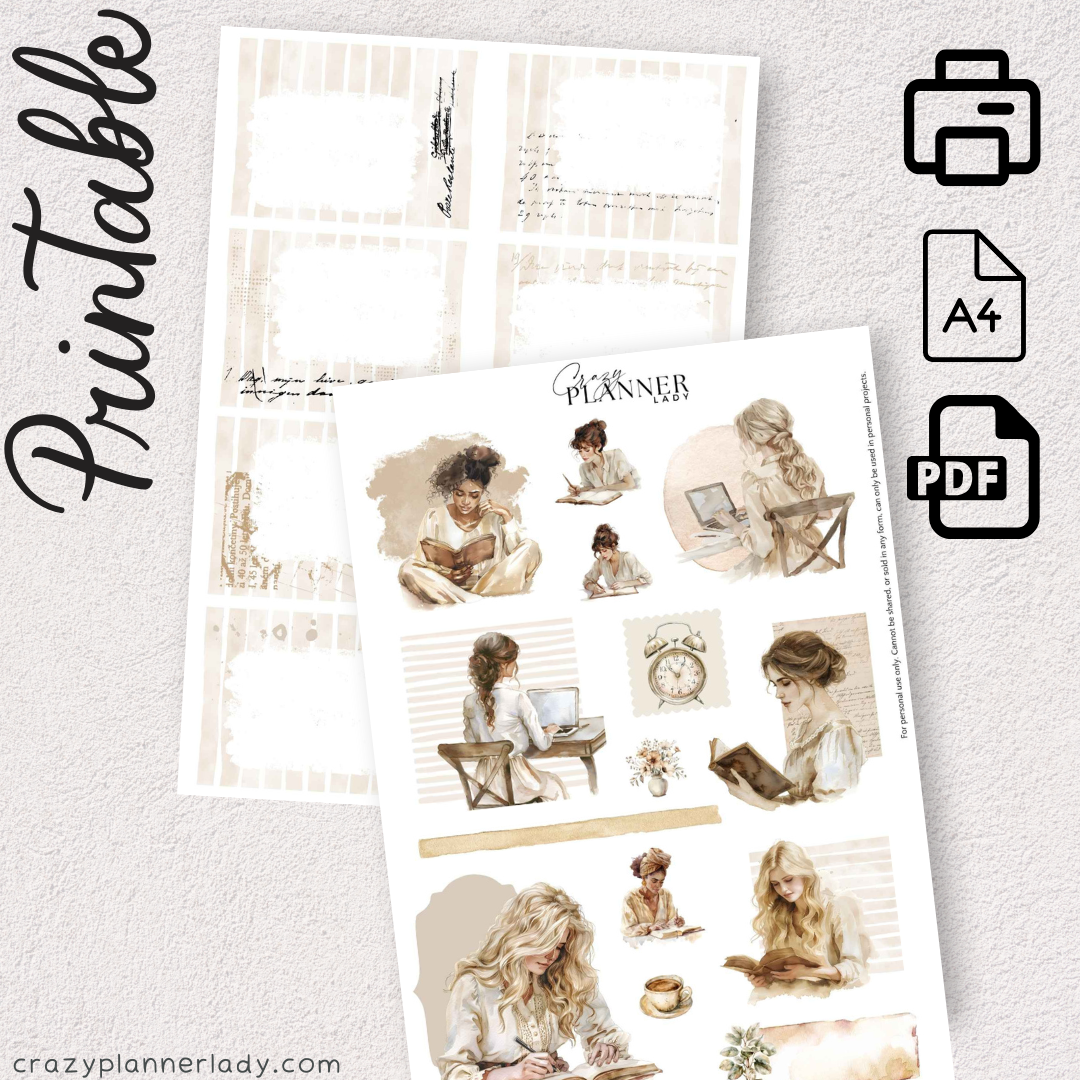 Cozy Work Printable Sticker Sheets | 2 A4 PDFs