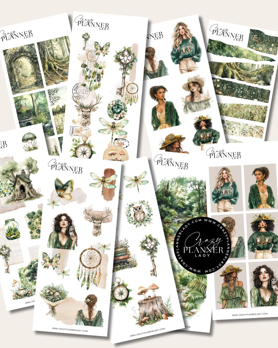 Forest Enchanted Sticker Set – 9 Sticker Sheets for Bujo, Scrapbooks & DIY Crafts