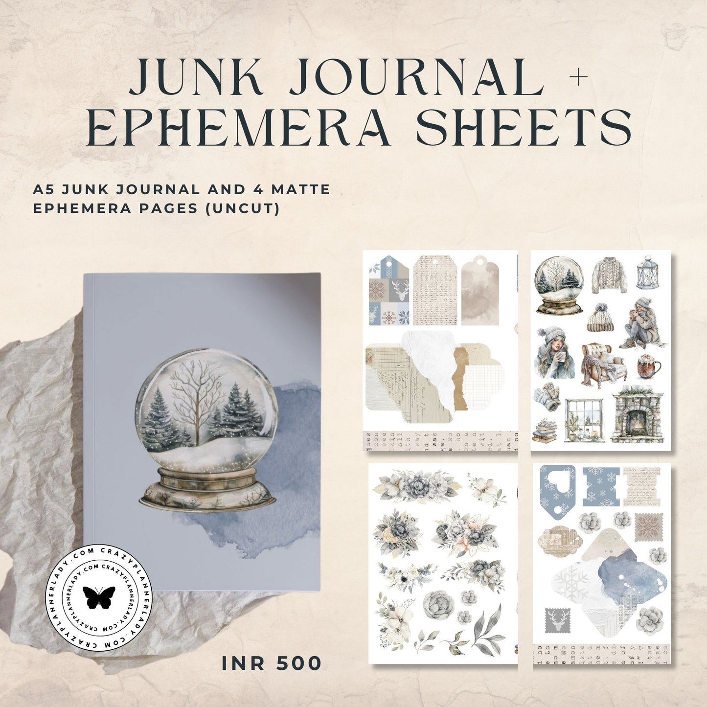 Junk Journal and Ephemera Set - Frosted Whispers