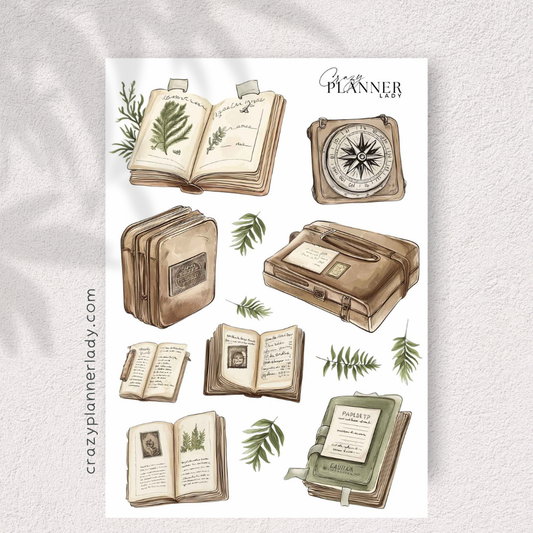 Vintage Travel Journal Stickers – Explorer Notes & Old Paper Layers for Junk Journaling