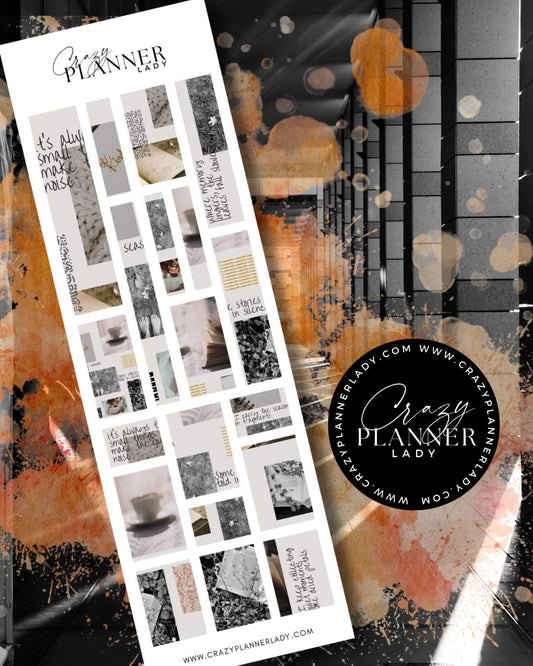Neutral autumn moodboard collage sticker sheet.