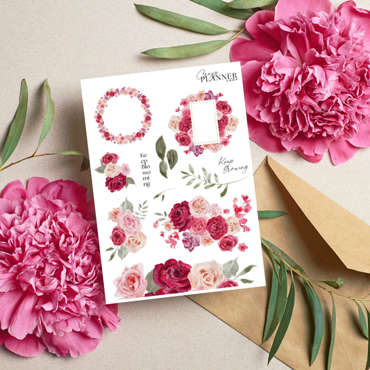 Soft Neutral Pink Floral Stickers – Vintage Roses & Blossoms for Journaling & Crafts