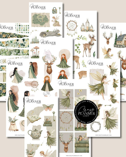 Forest Nymph Fairies Sticker Set – 9 Sticker Sheets for Bujo, Scrapbooks & DIY Crafts