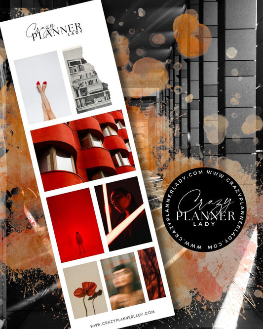 Red and neutral toned autumn collage stickers for journaling.
