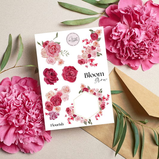 Sticker sheet featuring neutral-toned wildflowers and meadow botanicals in soft watercolor style