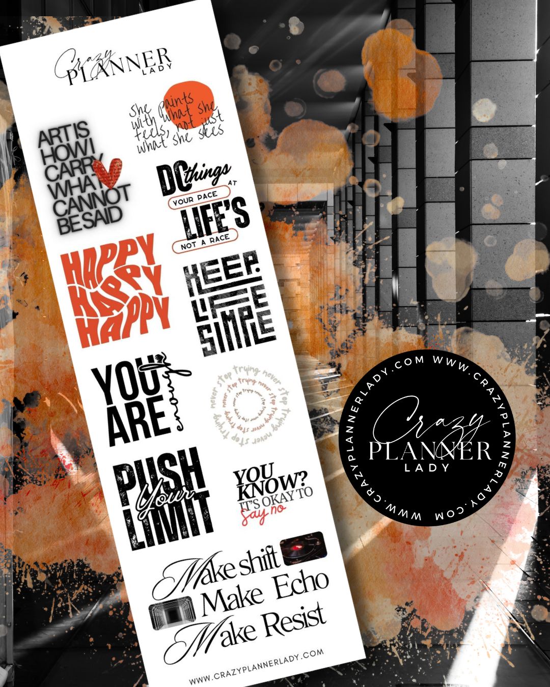 Autumn typography quote sticker sheet for journaling and scrapbooking.