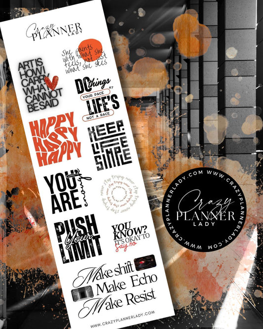 Autumn typography quote sticker sheet for journaling and scrapbooking.