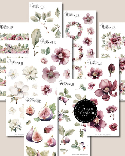 Forest Fig Sticker Set – 9 Sticker Sheets for Bujo, Scrapbooks & DIY Crafts