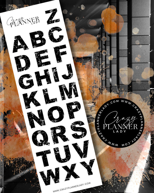 Black bold alphabet stickers for journaling, crafts, and planners.