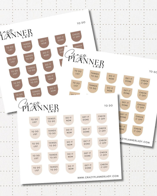 Minimal Planner Stickers – to do arch Scripts | Neutral Functional Stickers | 3x3.5” Matte Sheet