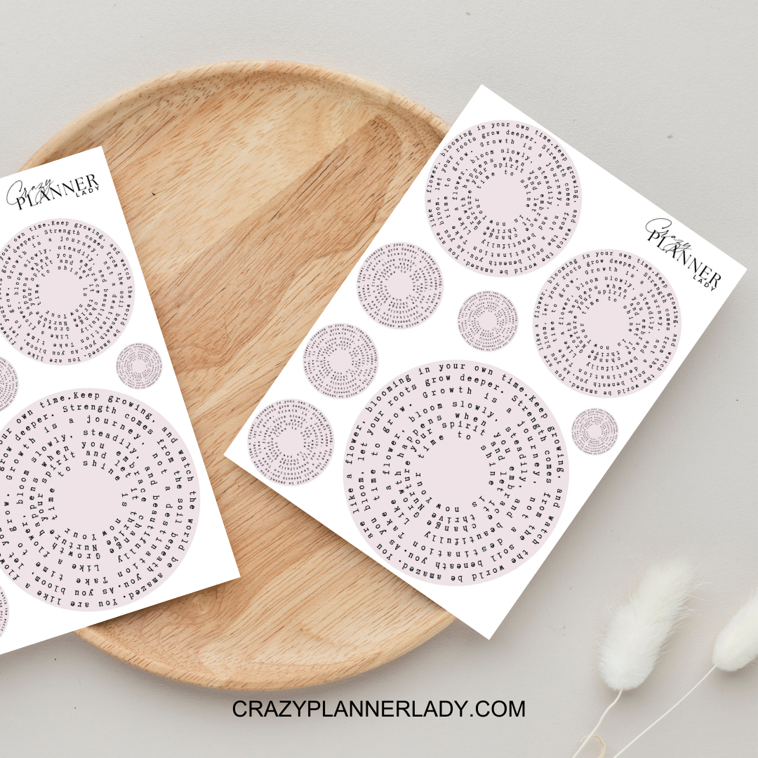 Sticker sheet featuring vintage lace-style doily circles in neutral tones