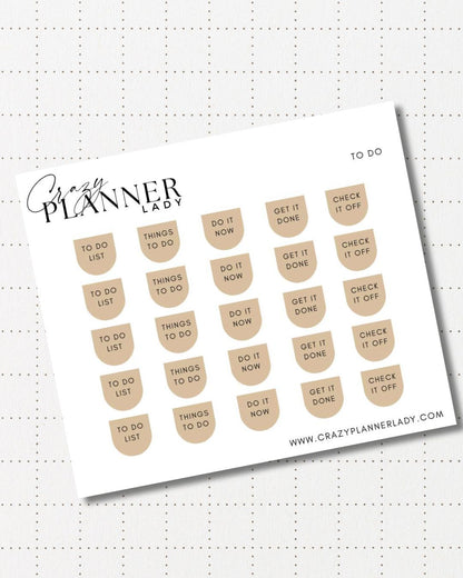 Minimal Planner Stickers – to do arch Scripts | Neutral Functional Stickers | 3x3.5” Matte Sheet