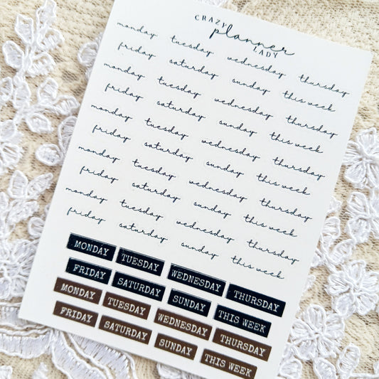 Planner Sticker sheet - Weekdays Mini