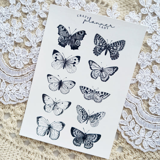Vintage Butterflies Black and white