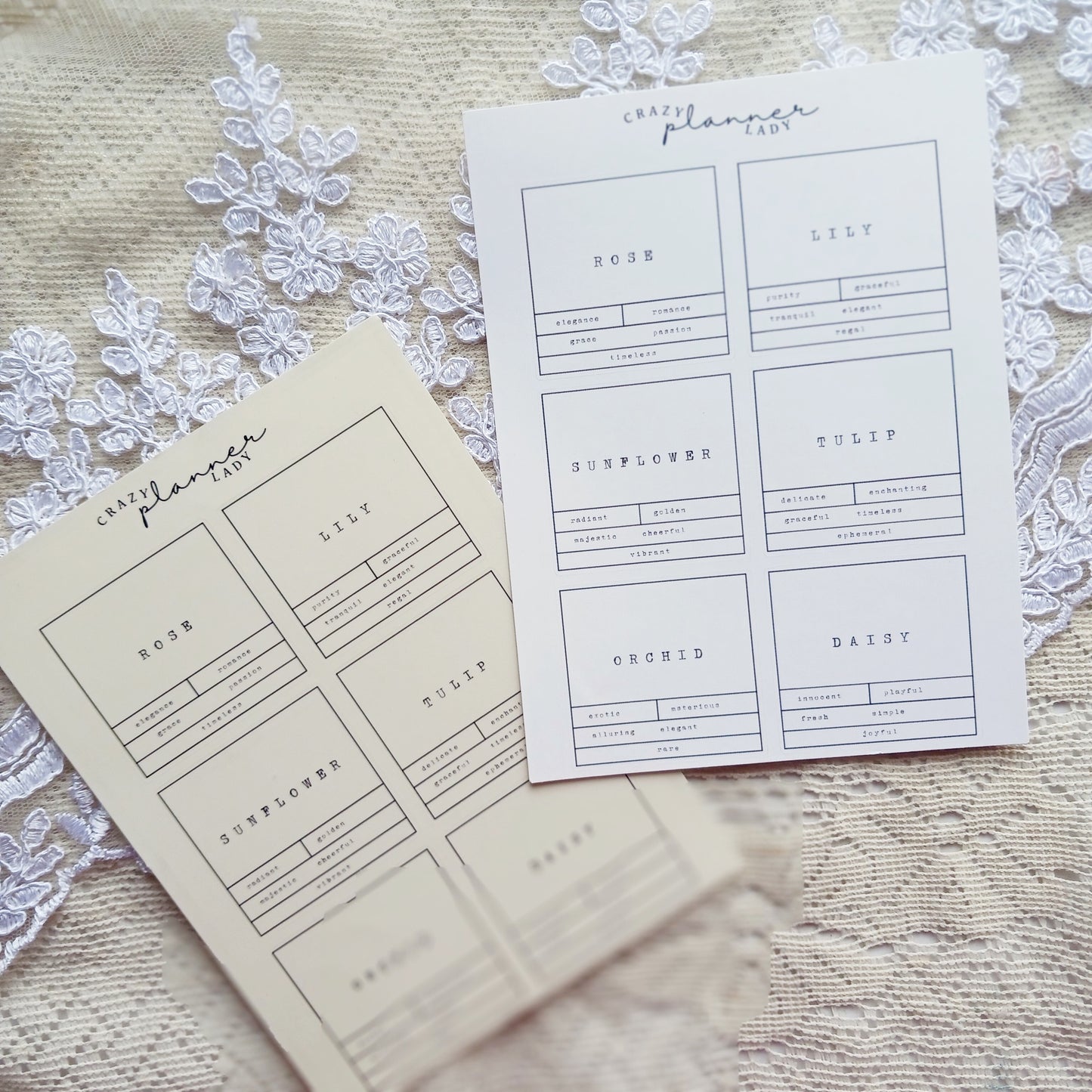 Sticker sheet - Minimal Floral Names