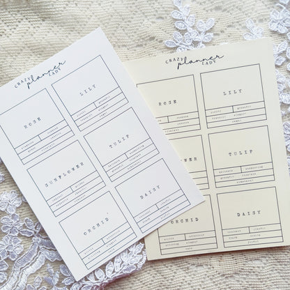 Sticker sheet - Minimal Floral Names