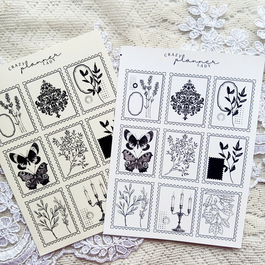 Aesthetic Sticker sheet - Vintage Minimal  Postage Stamps