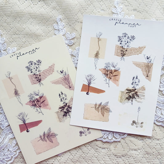 Aesthetic Sticker sheet - Vintage collage plants