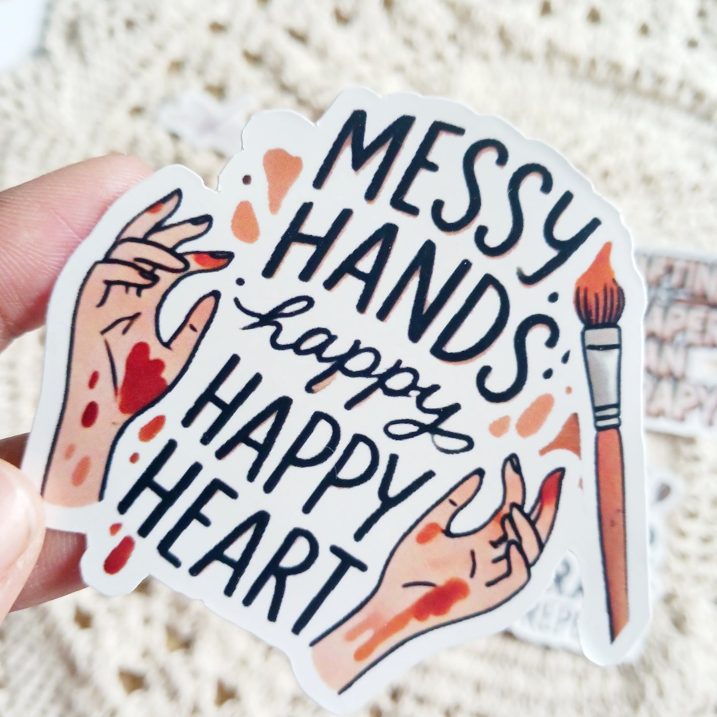 Waterproof Die-Cut Sticker - "Messy Hands, Happy Heart" for Craft Enthusiasts