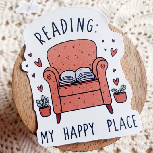 Waterproof Die-Cut Sticker - "Reading: My Happy Place" for Book Lovers
