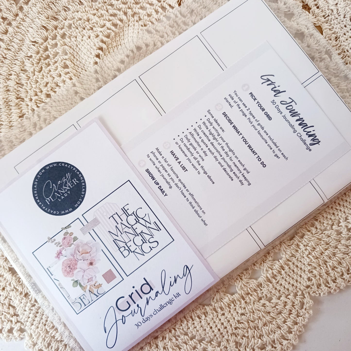 Fresh Start - Grid Journaling Kit | 30-Day Journal Challenge | Self-Reflection Planner Supplies