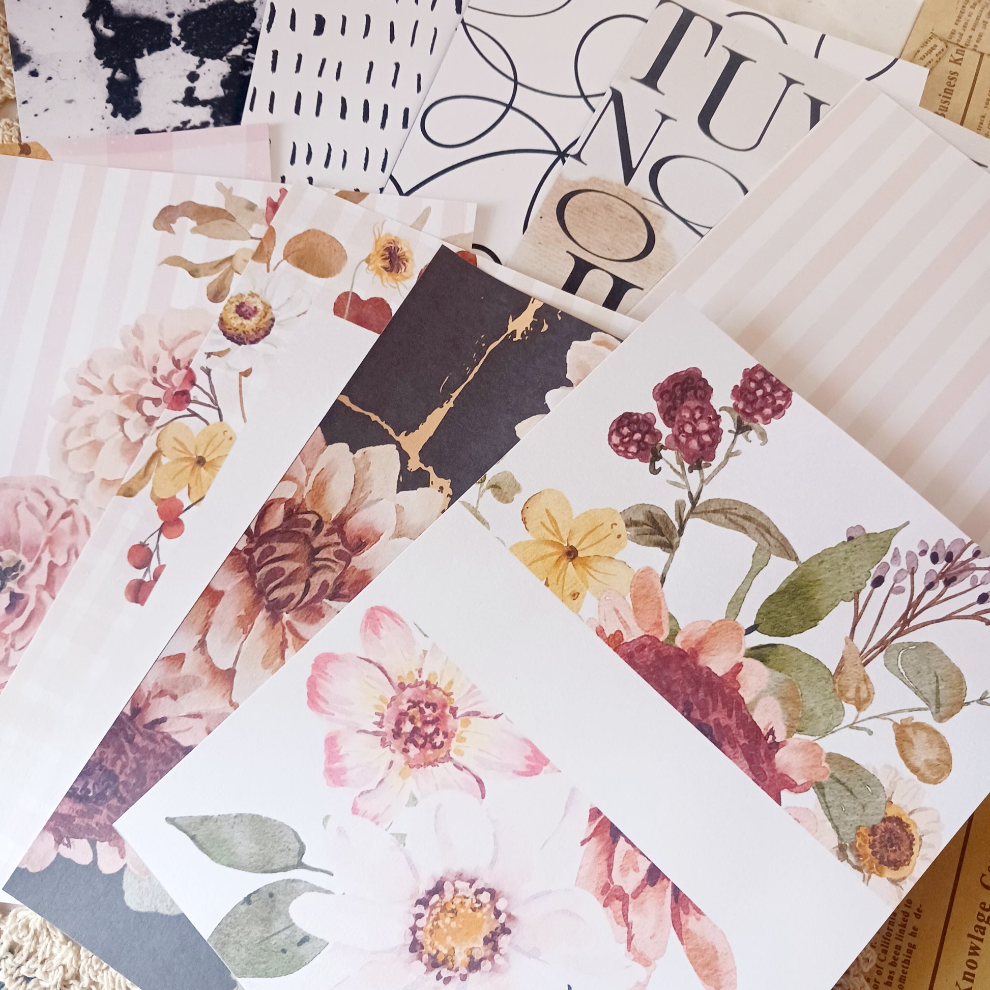 A5 decorative paper pack, vintage scrapbooking paper, floral journaling sheets, aesthetic paper set for planners, junk journal background papers