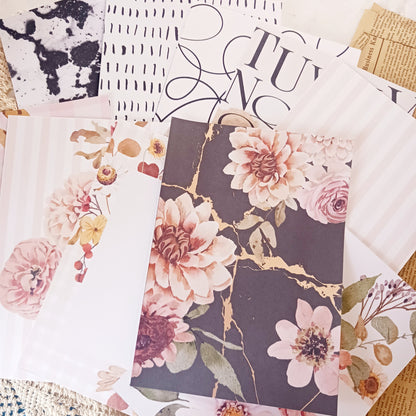 A5 decorative paper pack, vintage scrapbooking paper, floral journaling sheets, aesthetic paper set for planners, junk journal background papers