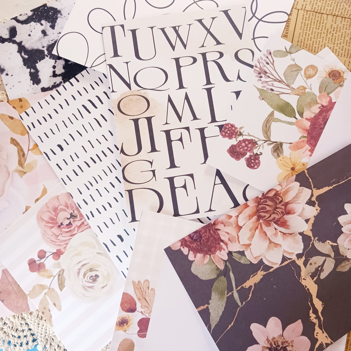 A5 decorative paper pack, vintage scrapbooking paper, floral journaling sheets, aesthetic paper set for planners, junk journal background papers