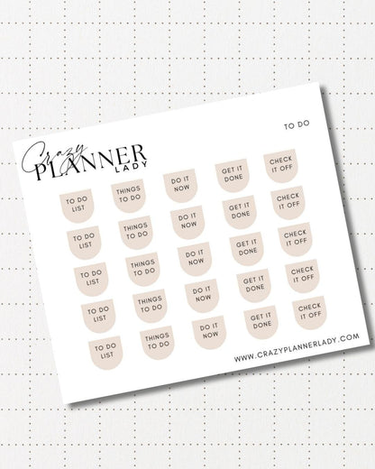 Minimal Planner Stickers – to do arch Scripts | Neutral Functional Stickers | 3x3.5” Matte Sheet