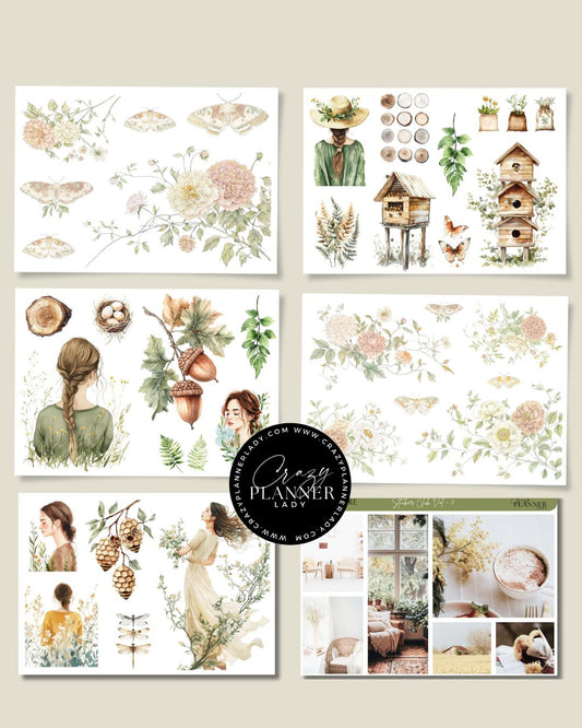 Vintage Garden Sticker Set – 6 Sticker Sheets for Bujo, Scrapbooks & DIY Crafts