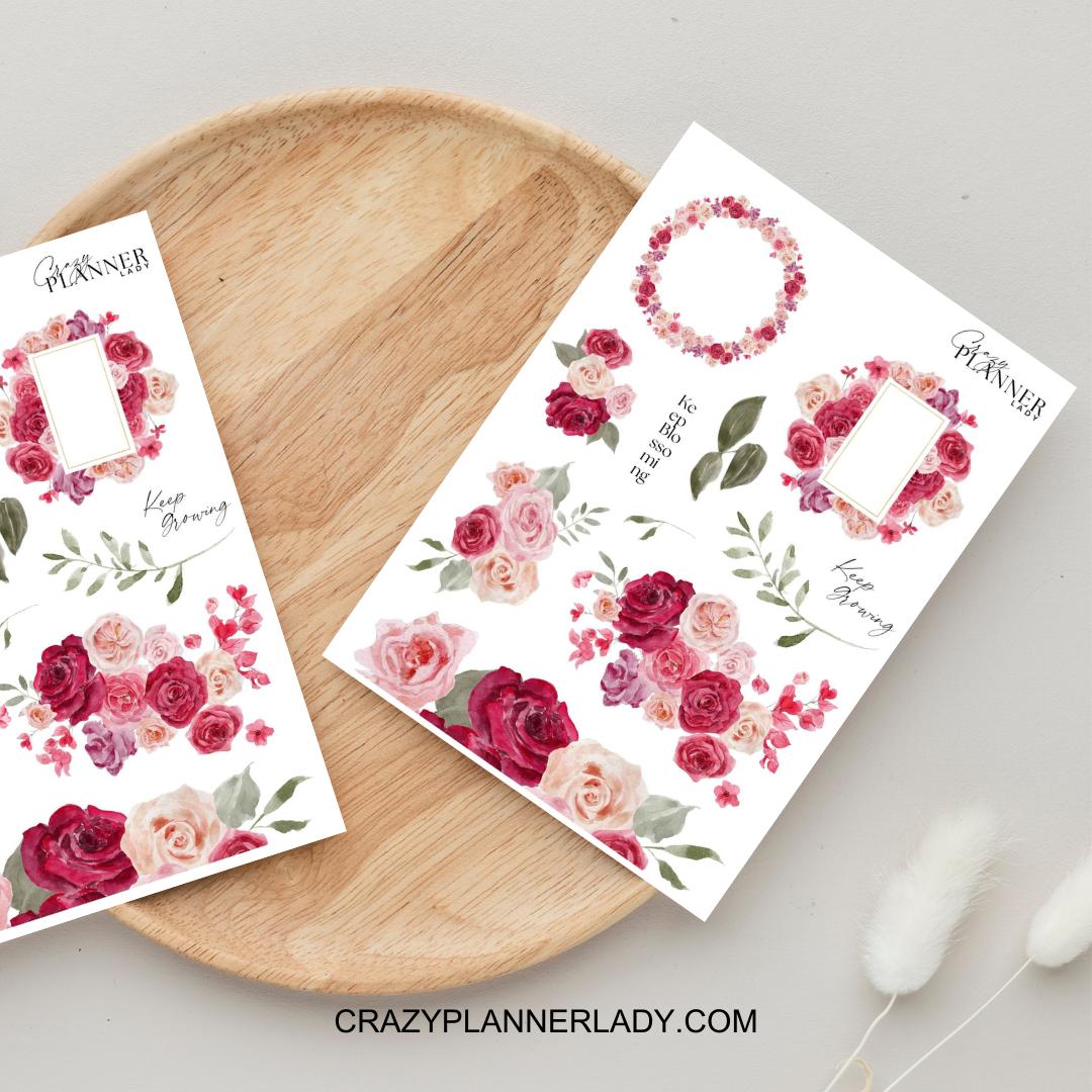 Soft Neutral Pink Floral Stickers – Vintage Roses & Blossoms for Journaling & Crafts