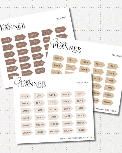 Minimal Planner Stickers – Priority Scripts | Neutral Functional Stickers | 3x3.5” Matte Sheet