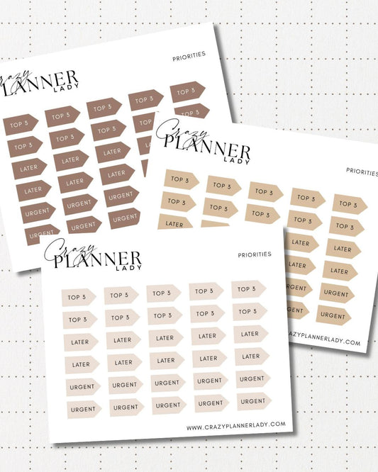 Minimal Planner Stickers – Priority Scripts | Neutral Functional Stickers | 3x3.5” Matte Sheet