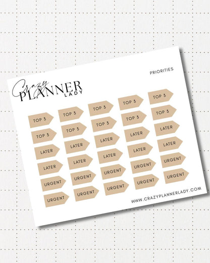 Minimal Planner Stickers – Priority Scripts | Neutral Functional Stickers | 3x3.5” Matte Sheet