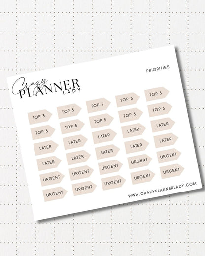 Minimal Planner Stickers – Priority Scripts | Neutral Functional Stickers | 3x3.5” Matte Sheet
