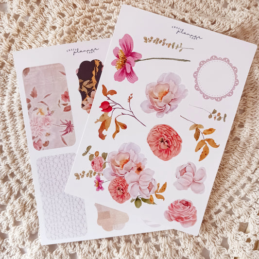 Floral vintage stickers for journaling, decorative sticker sheets, scrapbooking stickers pack, aesthetic planner stickers, vintage-inspired bullet journal stickers