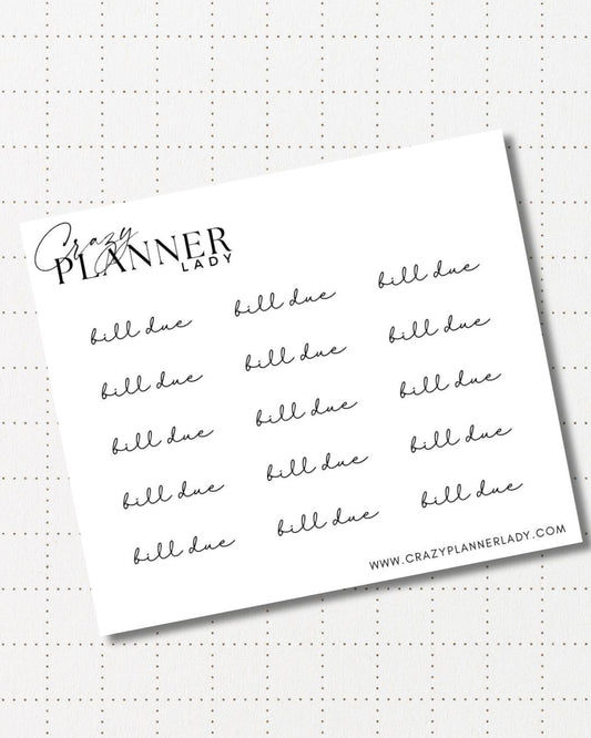 Minimal Planner Stickers – bill due | Neutral Functional Stickers | 3x3.5” Matte Sheet
